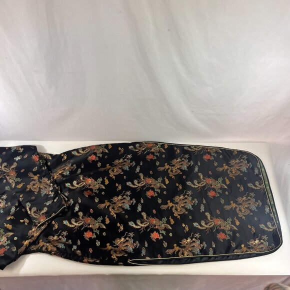 Yi Fang Asian Cheongsam Dress Women Black Embroidered Dragon Peacock Side Slit - Picture 8 of 14